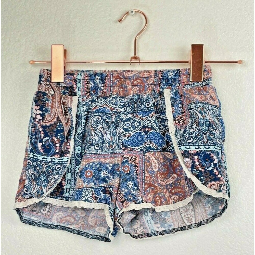 Full Tilt Paisley Blue Pink Shorts Size XS Elastic Waist Juniors